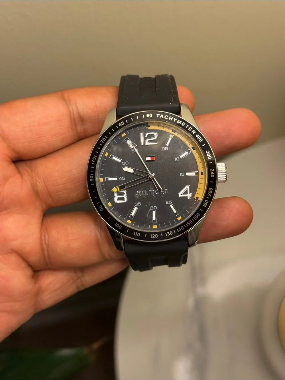 Tommy Hilfiger Black & Yellow Sport Watch men’s rubber strap